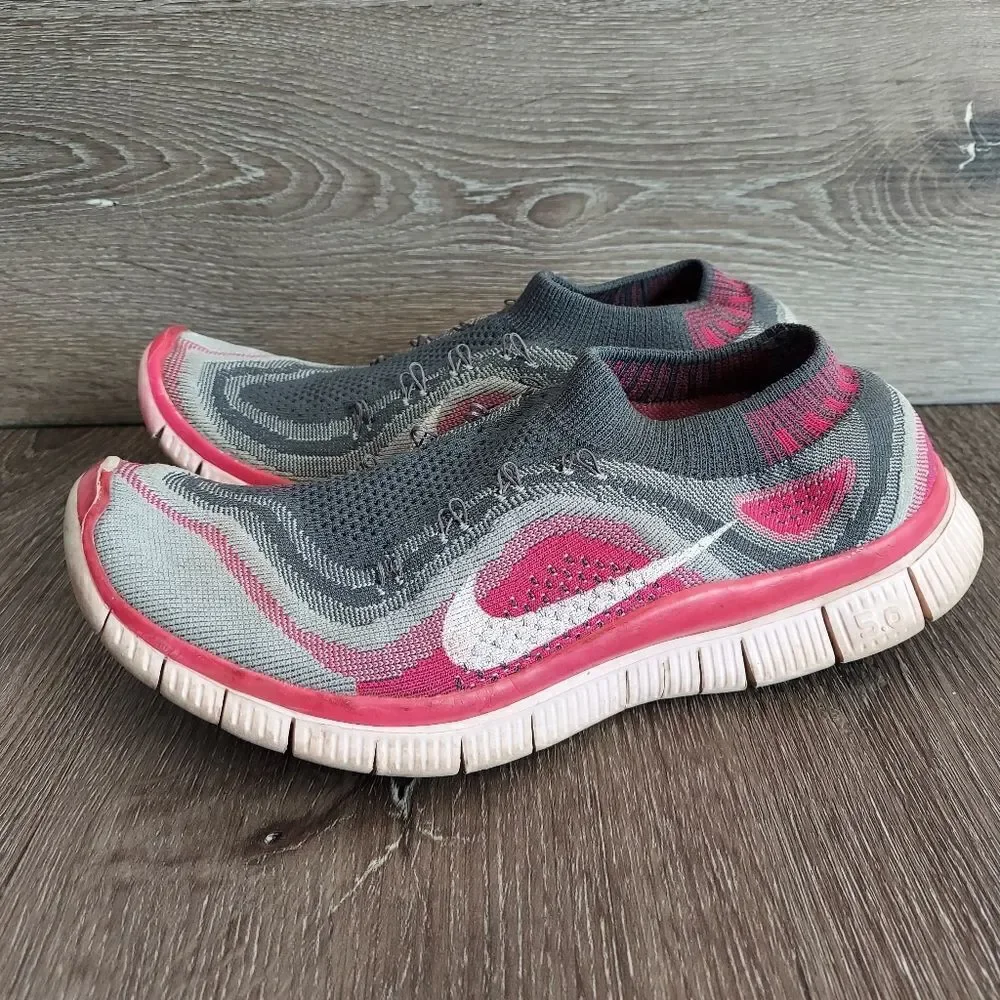 Nike Free Flyknit 5 Running Shoes, Grey Pink Foil 9.5